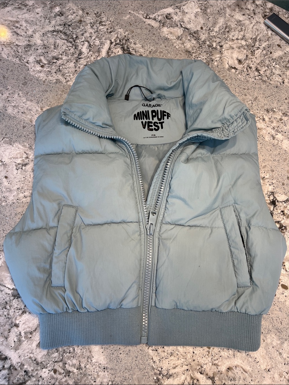 Garage Light Blue Mini Puff Vest Cropped Size S Like New